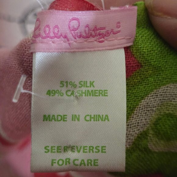 Lilly Pulitzer Murphree Silk Cashmere Pink Floral Fringe Scarf Wrap 27"x82" - Picture 6 of 6